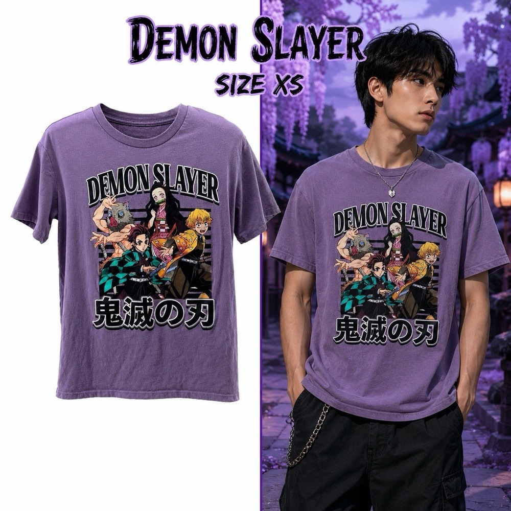 Demon Slayer Kimetsu No Yaiba Anime Graphic T-Shirt Purple Size XS Tanjiro